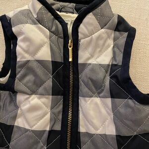 Navy and White Baby Girls Plaid Quilted Vest with Zipper | 6-12mo